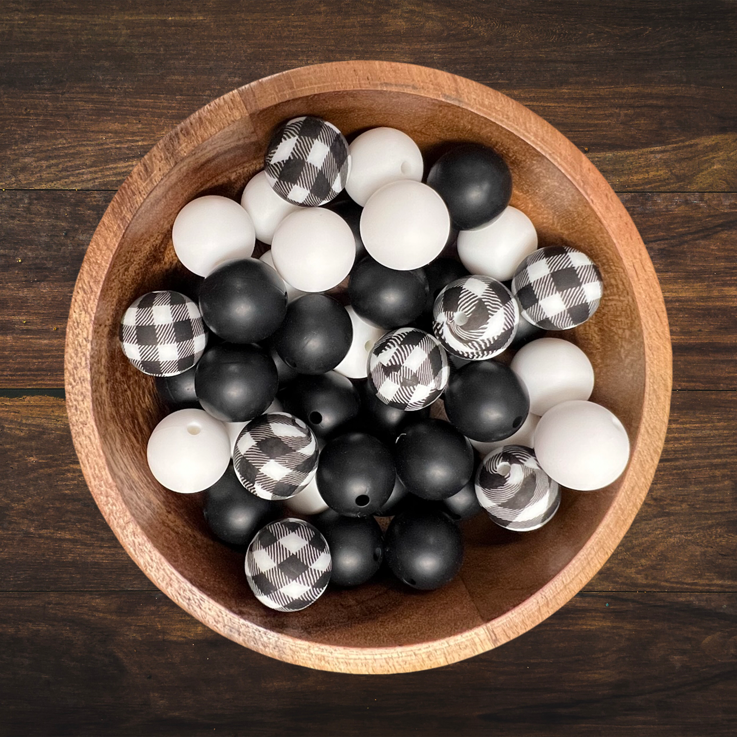 Black and White Plaid Silicone Bead Bundle | 15mm