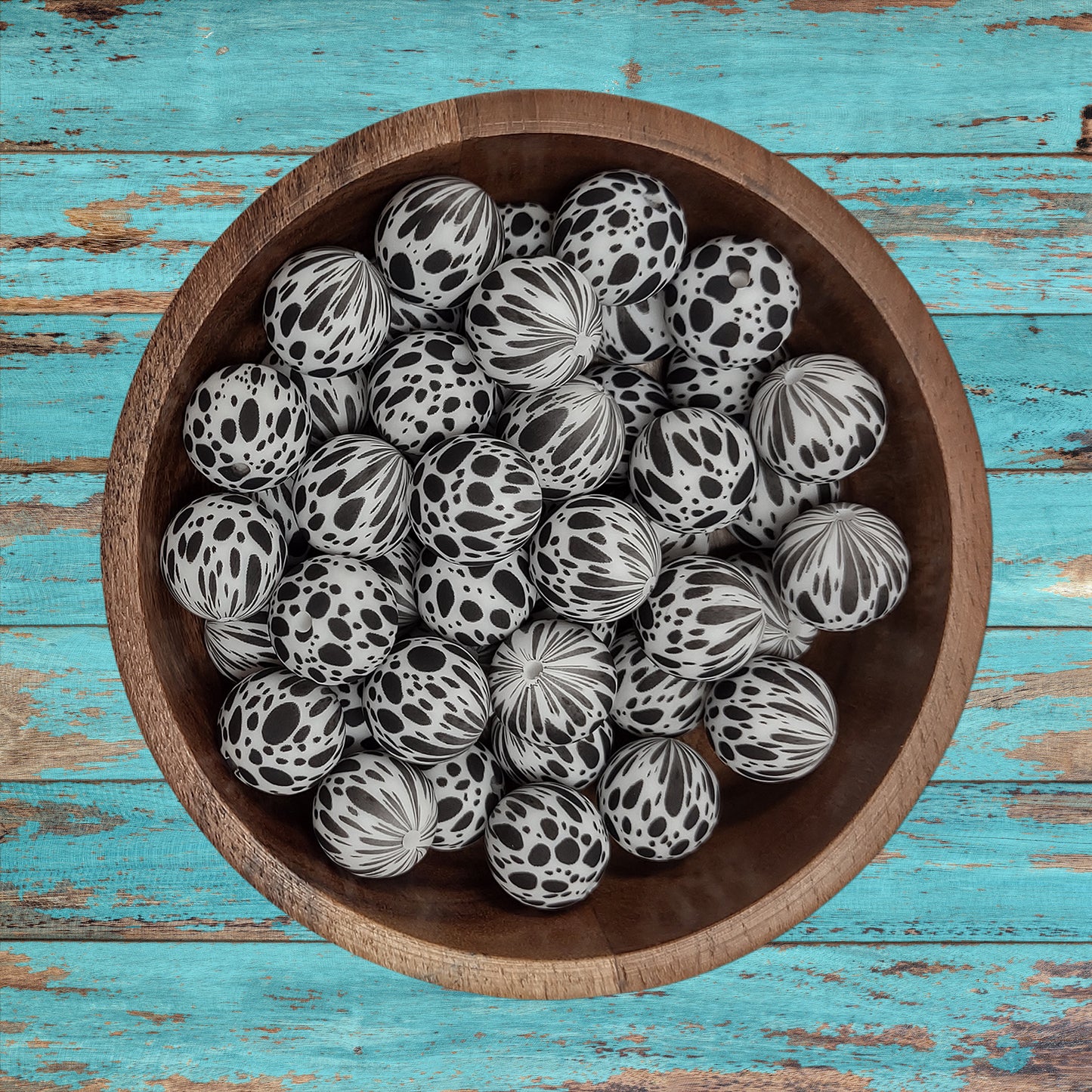 Cow Print Round Silicone Beads | 15mm