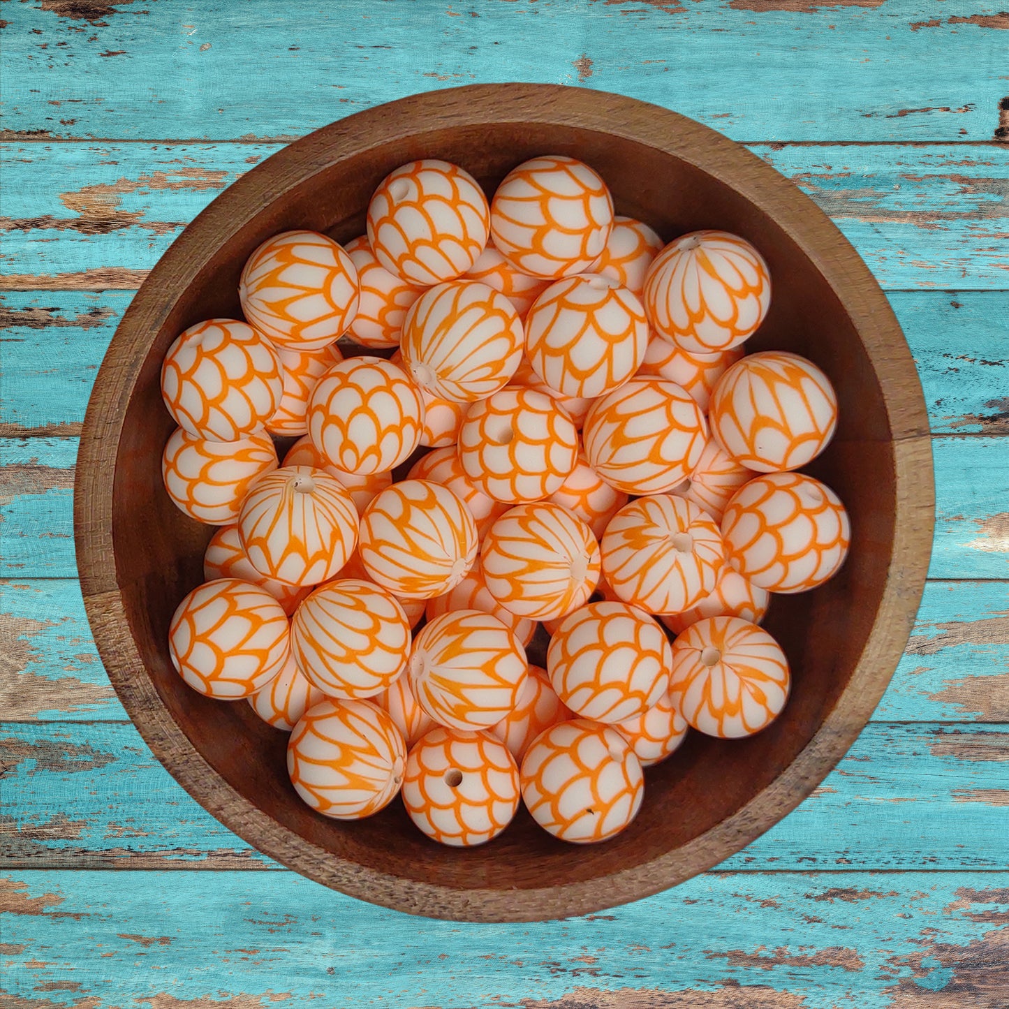 Orange Scales Round Silicone Beads | 15mm