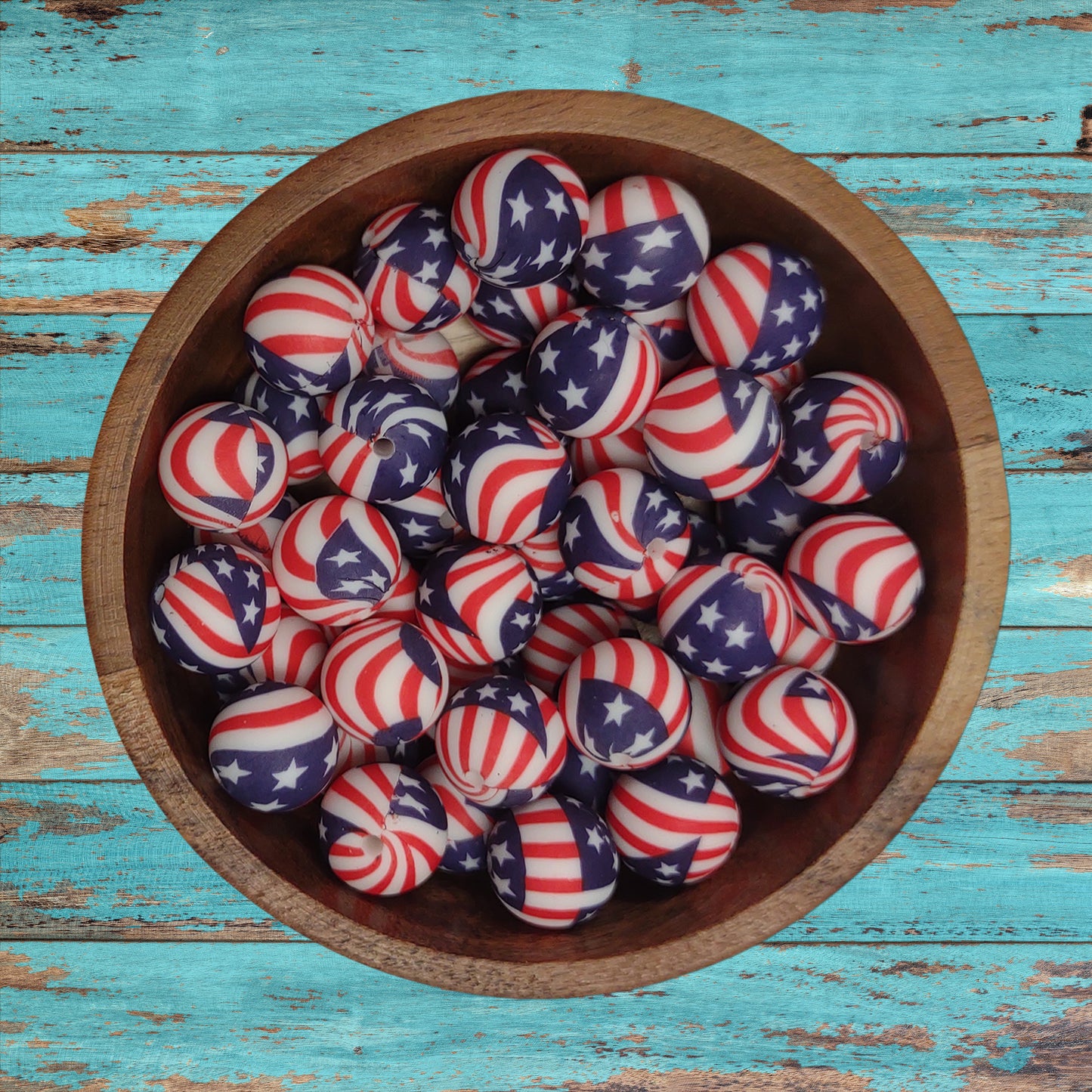 American Flag Round Silicone Beads | 15mm