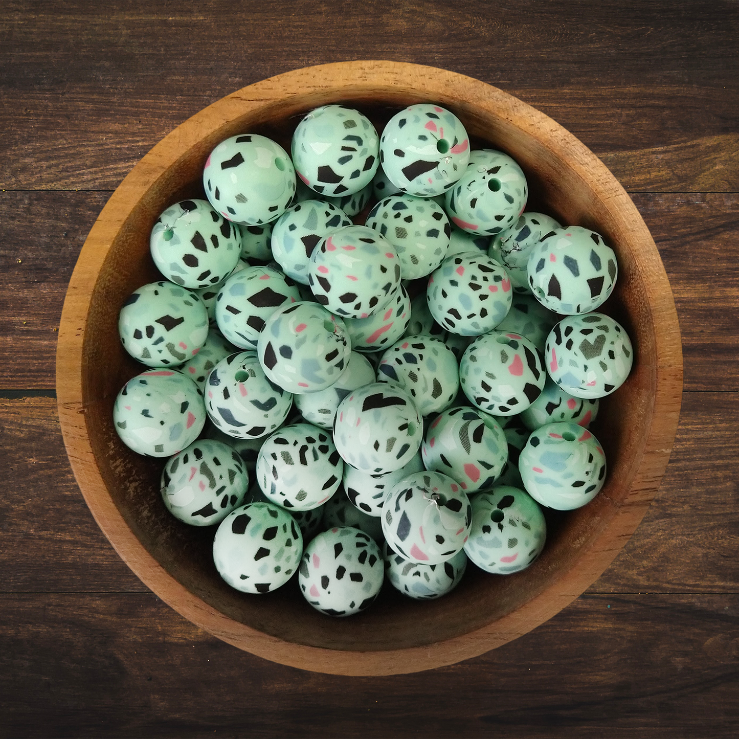 Mint Green Sprinkle Round Silicone Beads | 15mm