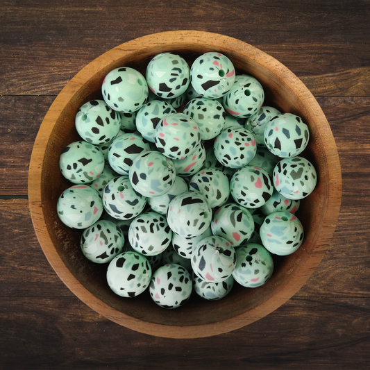 Mint Green Sprinkle Round Silicone Beads | 15mm