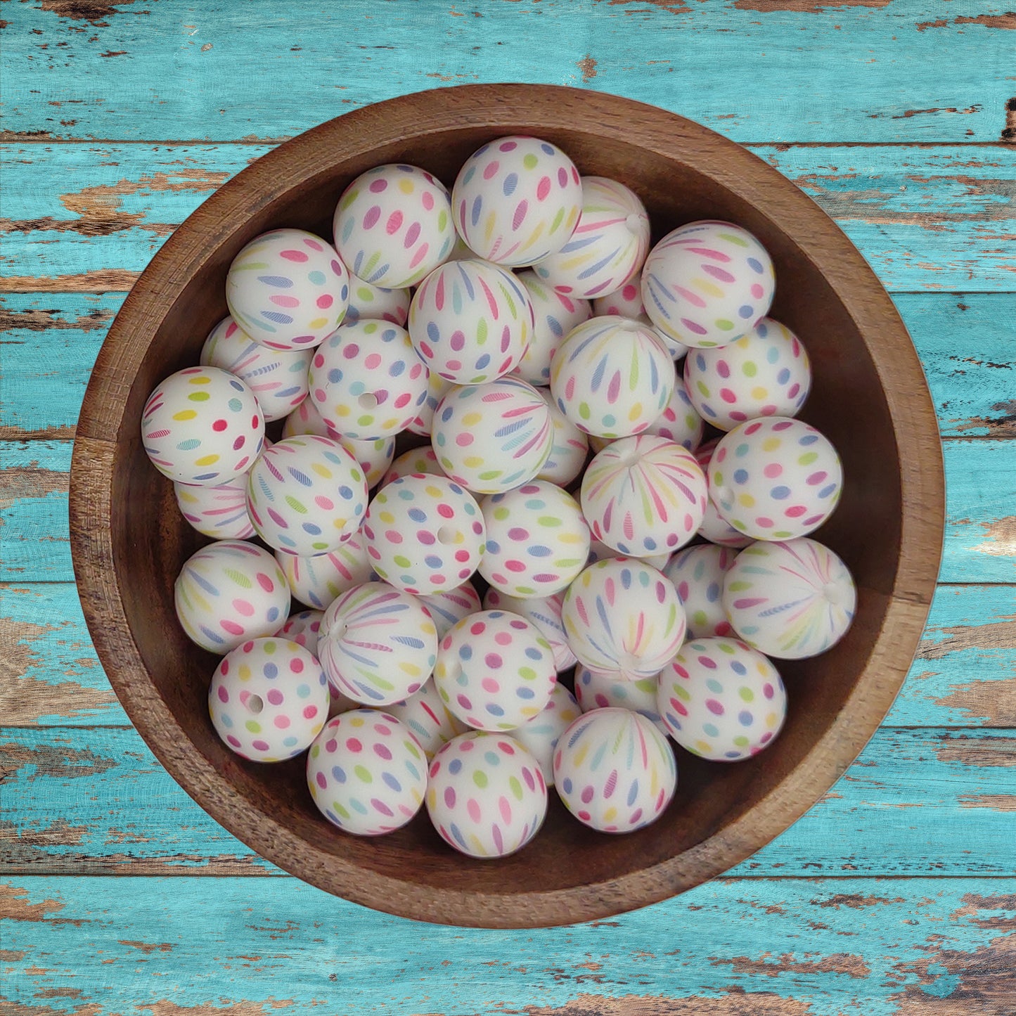 Rainbow Polkadot Round Silicone Beads | 15mm
