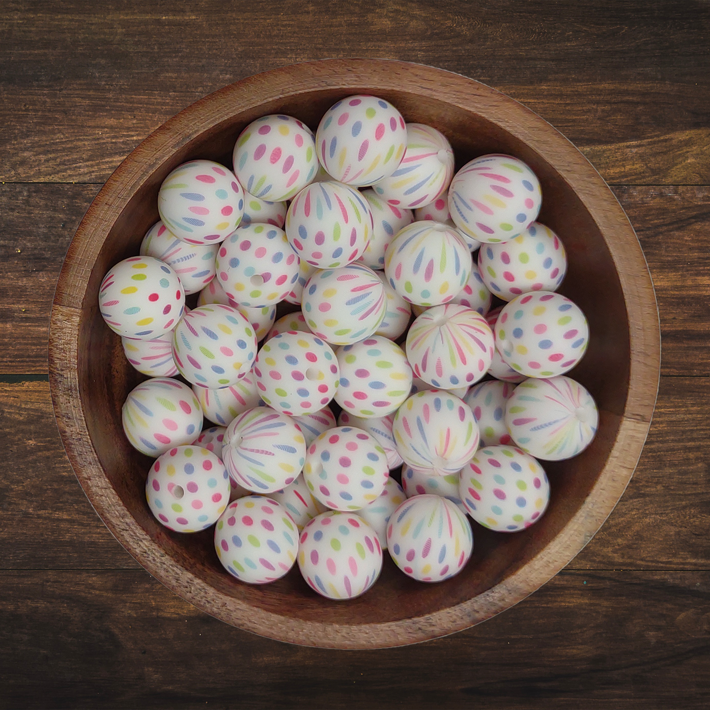 Rainbow Polkadot Round Silicone Beads | 15mm