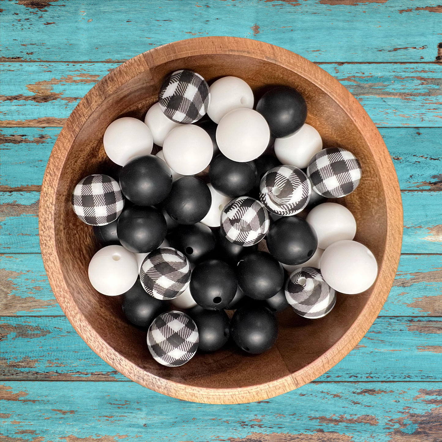 Black and White Plaid Silicone Bead Bundle | 15mm