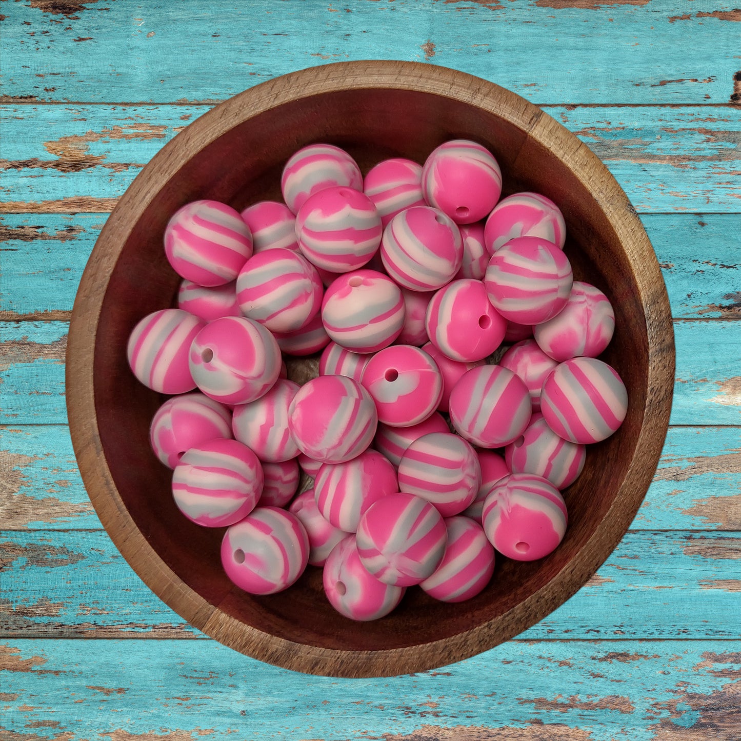 Pink Swirl Round Silicone Beads | 15mm