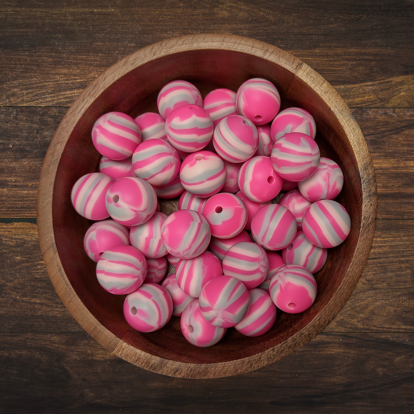 Pink Swirl Round Silicone Beads | 15mm