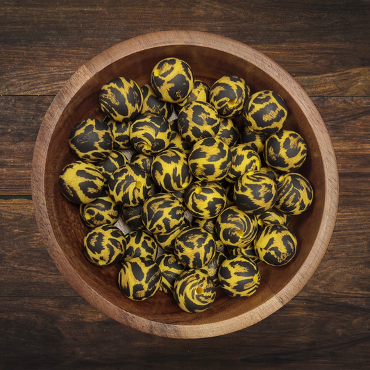 Yellow Leopard Round Silicone Beads | 15mm
