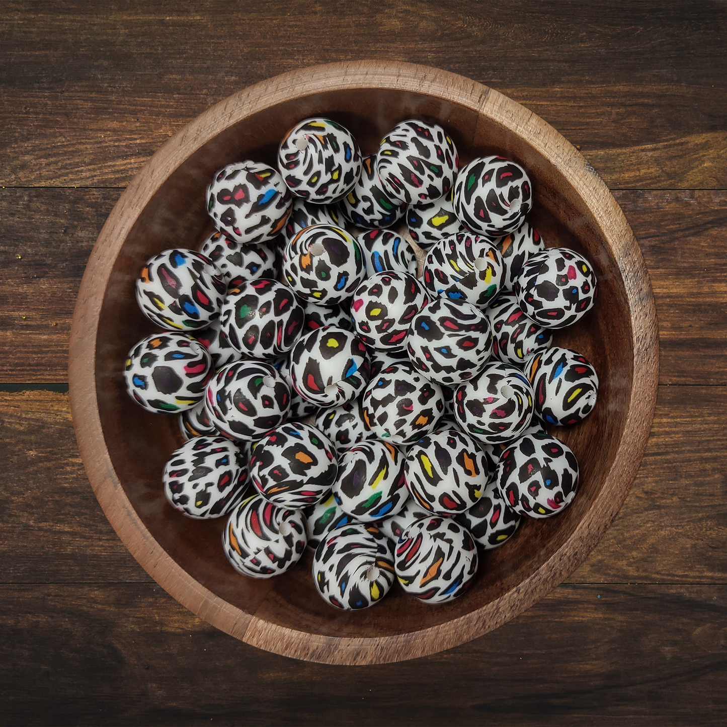 Rainbow Leopard Round Silicone Beads | 15mm