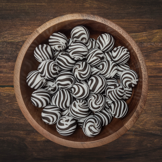 Zebra Print Round Silicone Beads | 15mm