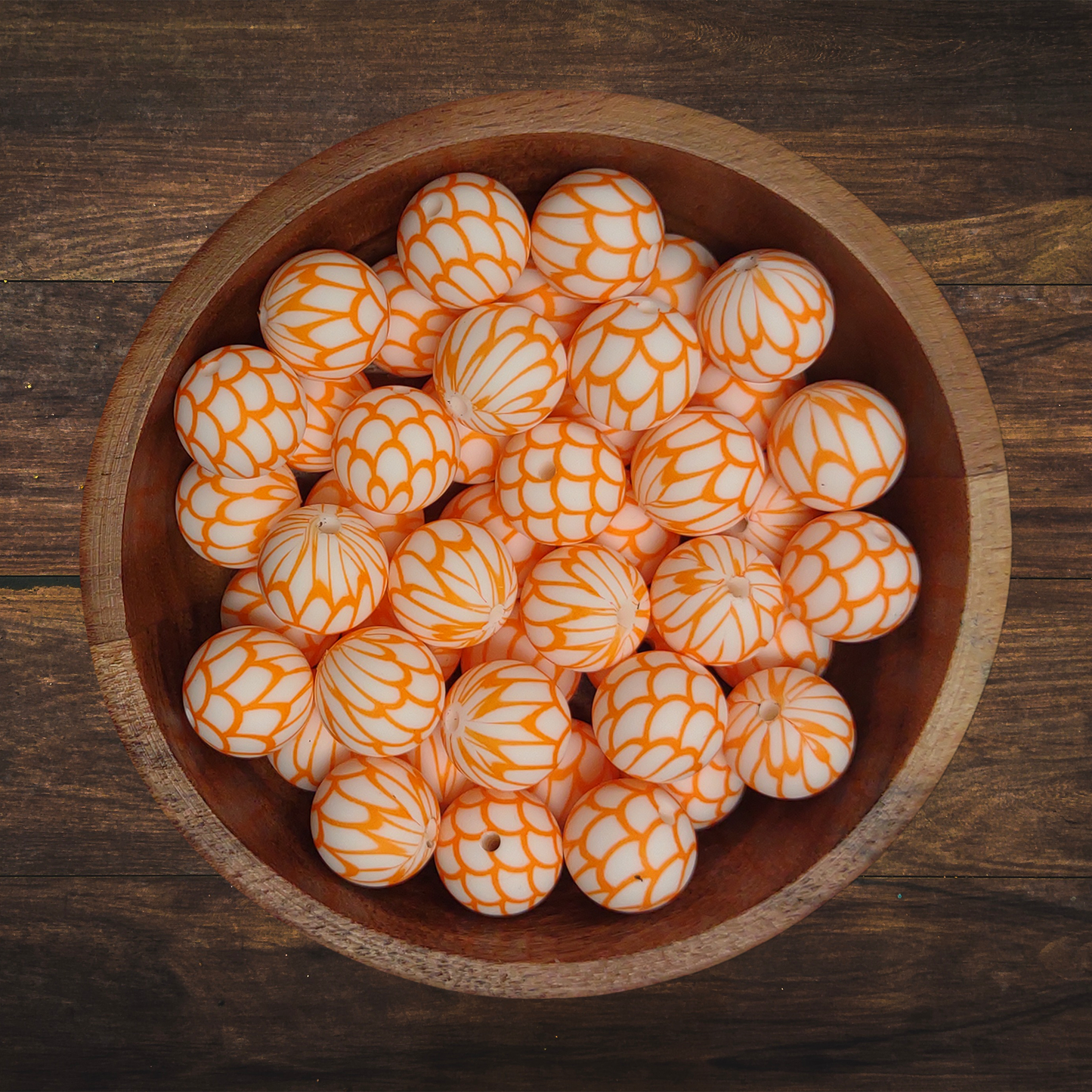 Orange Scales Round Silicone Beads | 15mm