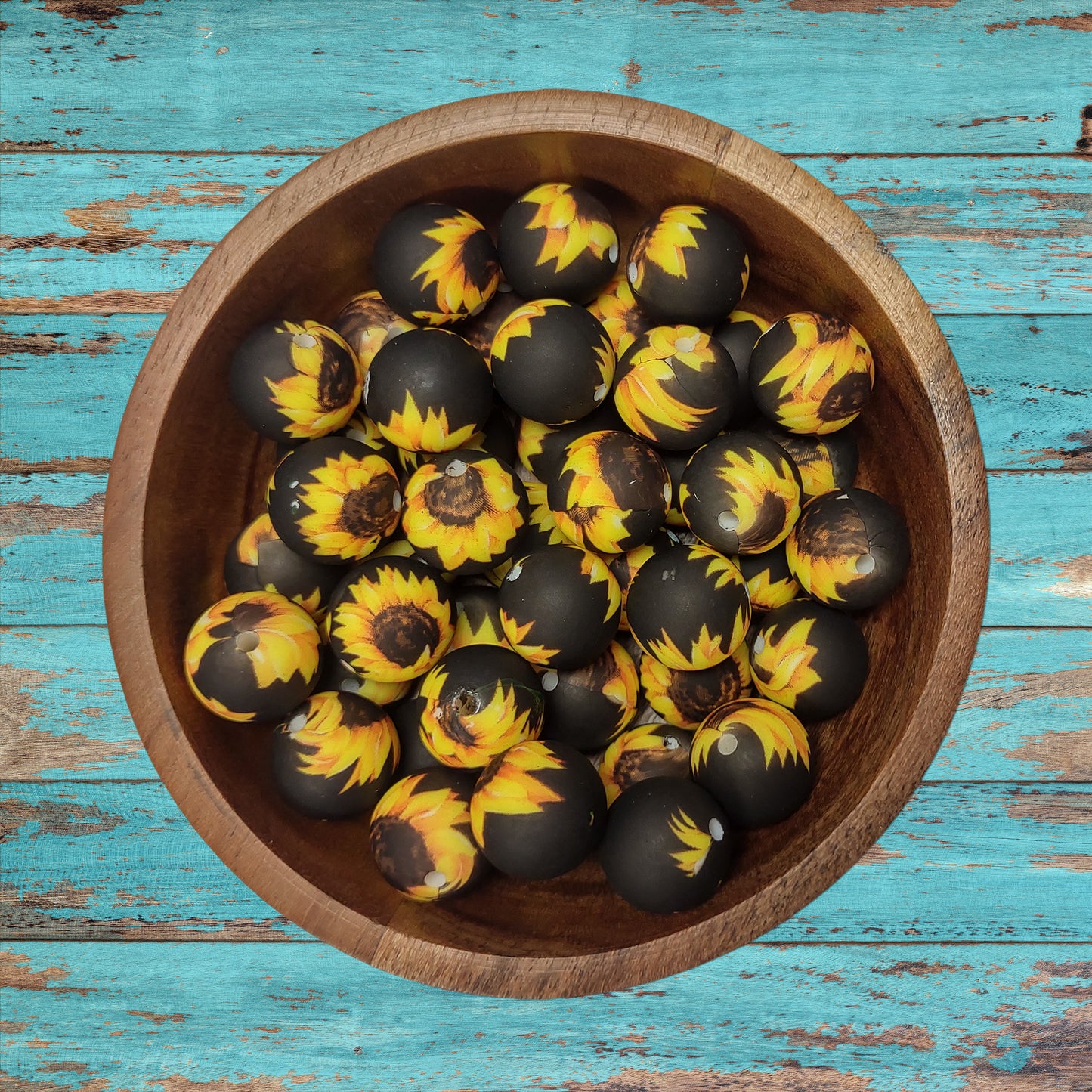 Sunflower Round Silicone Beads | 15mm