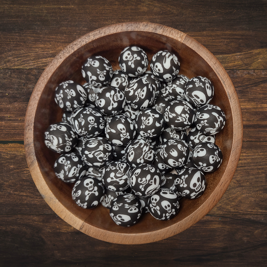 Skull & Bones Round Silicone Beads | 15mm