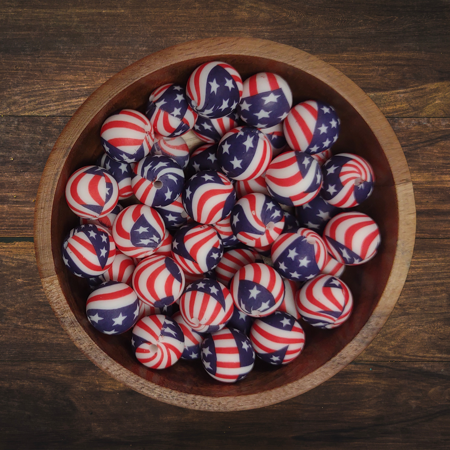 American Flag Round Silicone Beads | 15mm
