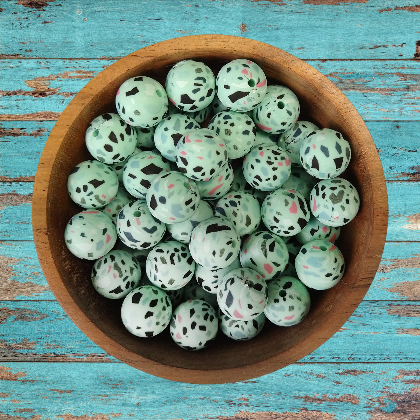 Mint Green Sprinkle Round Silicone Beads | 15mm